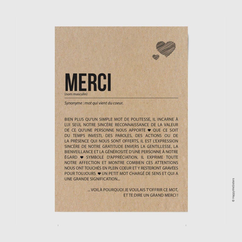 Carte Merci définition - Carte de remerciement - Merci beaucoup - Carte d'affection - merci - Carte de gratitude personnalisable image 1