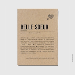 Carte définition Belle-soeur - Carte d'anniversaire Belle-soeur - Cadeau Noël Belle-soeur - Carte d'affection - Personnalisable