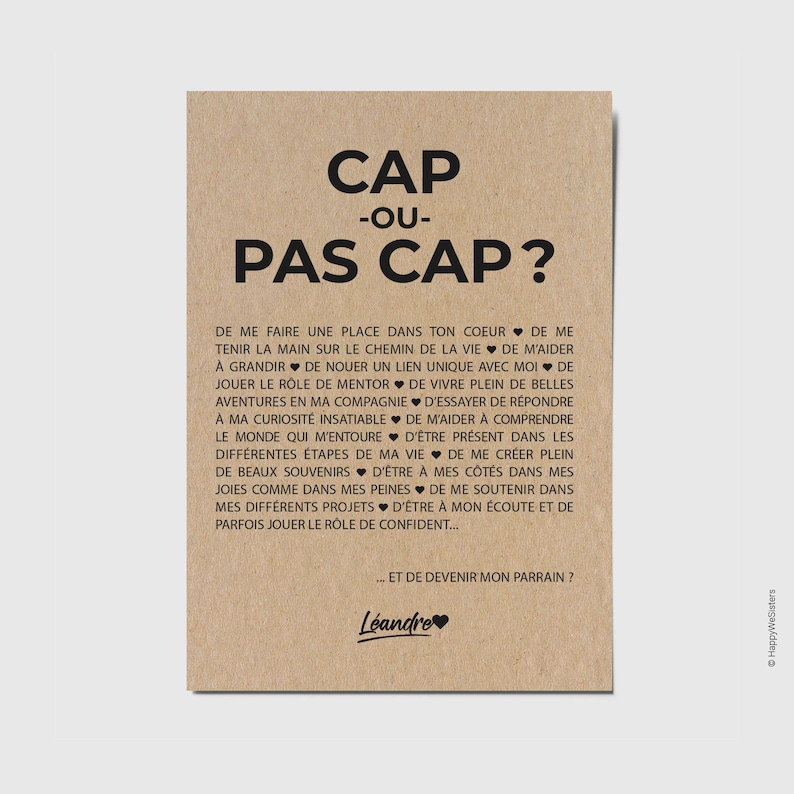 Carte demande parrain - Veux-tu être mon parrain ? Cap ou pas cap de devenir mon parrain - Carte naissance - Carte personnalisable imagem 1