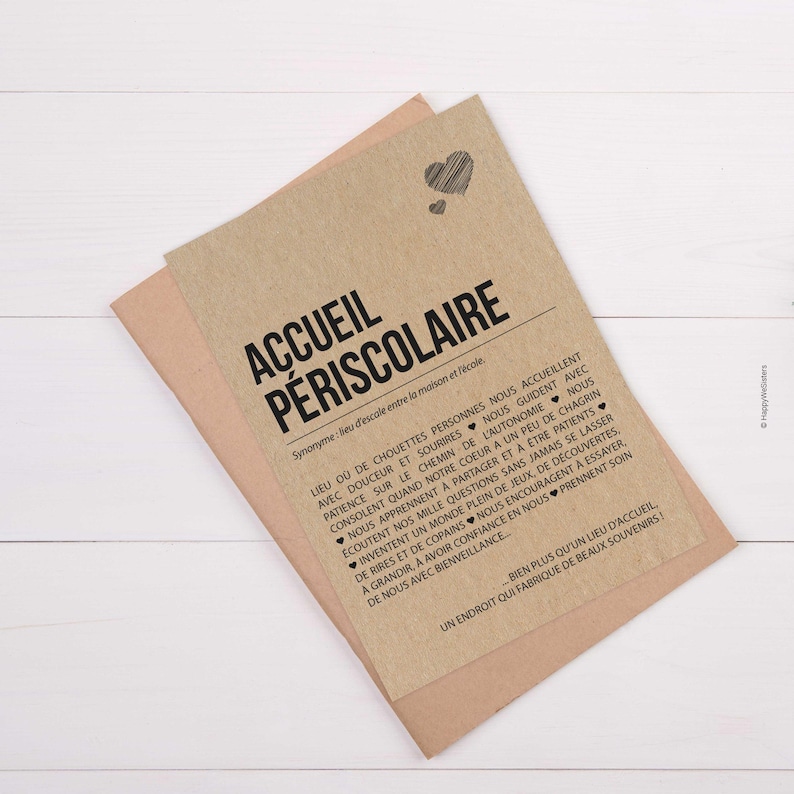 Carte définition accueil périscolaire - Idée cadeau fin d'année scolaire - Carte personnalisable remerciement personnel garderie imagem 2