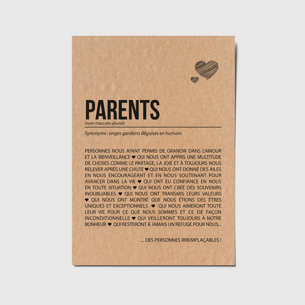 Carte définition parents personnalisable - Carte anniversaire Parents - Carte anniversaire de mariage parents - Carte papa maman