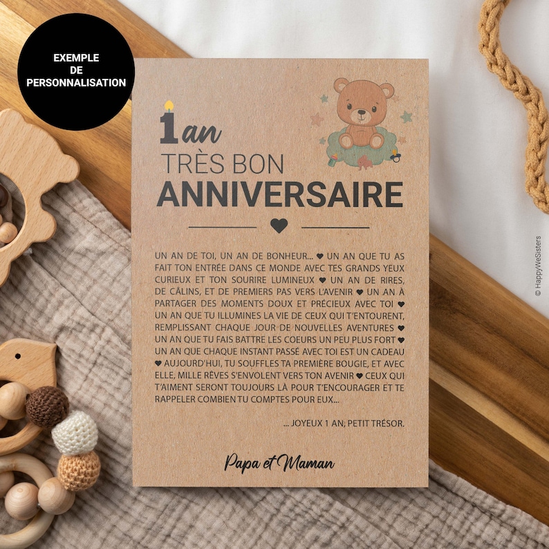 Carte d'anniversaire enfant 1 an - Joyeux premier anniversaire - Carte anniversaire originale - carte pour les 1 an bébé - personnalisable image 5