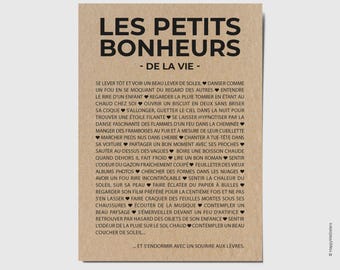 Carte "Les petits Bonheurs de la vie" - Carte de soutien - Carte d'affection - Carte typographique - Happy List - Personnalisable