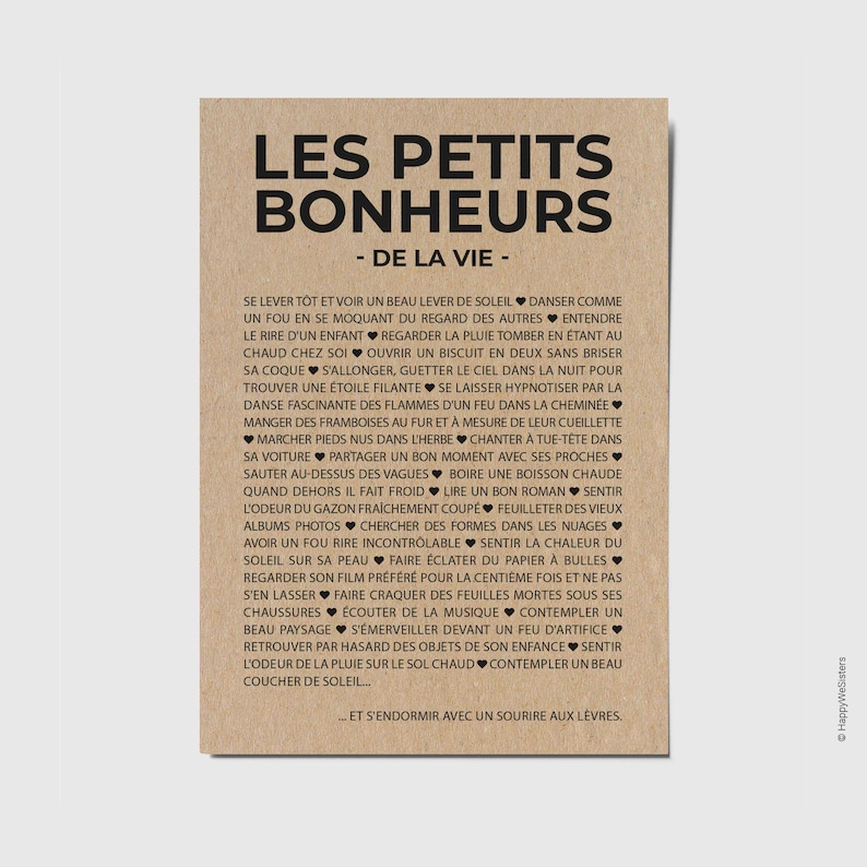 Carte "Les petits Bonheurs de la vie" - Carte de soutien - Carte d'affection - Carte typographique - Happy List - Personnalisable image 1