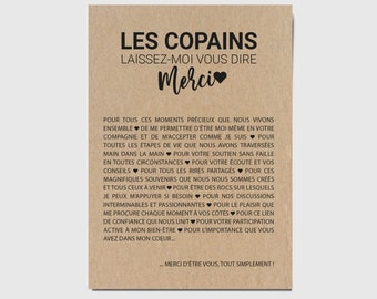 Carte Merci Les copains - Carte de remerciements amis - Carte d'amitié - Idée cadeau copains - Carte personnalisable