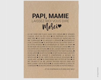 Carte Merci Papi, Mamie personnalisable - Idée cadeau grands-parents - Carte d'affection