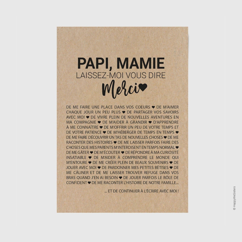 Carte Merci Papi, Mamie personnalisable - Idée cadeau grands-parents - Carte d'affection image 1