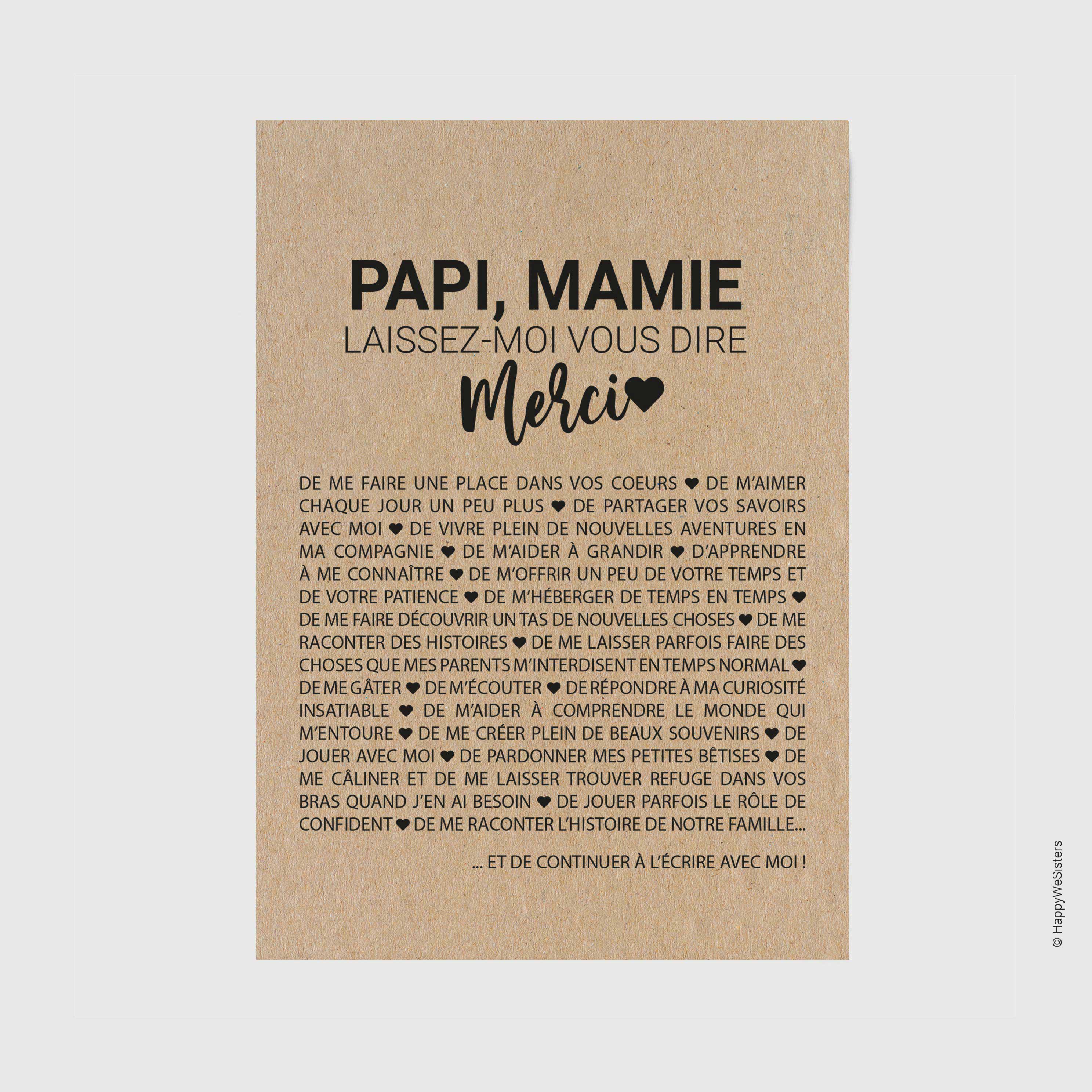 Carte Merci Papi, Mamie Personnalisable - Idée Cadeau Grands-parents - Carte D'affection - France