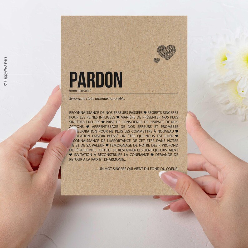 Carte définition Pardon - Carte de regrets - Excuses sincères - Demande de pardon - Carte de réconciliation - Personnalisable image 3