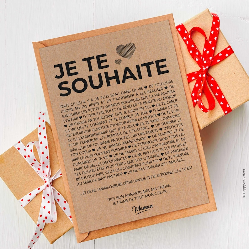 "I wish you" card - Birthday card Affection card - Friendship card - Love card - Customizable image 3