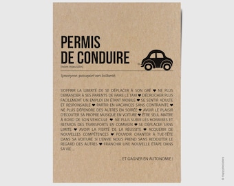 Carte félicitation permis de conduire - Carte définition permis de conduire - Réussite examen de conduite - Carte personnalisable