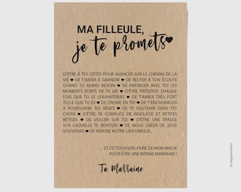 Carte Filleule/Marraine personnalisable - idée cadeau baptême - cadeau naissance filleule