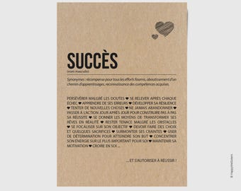 Carte définition succès - Carte de félicitations - Carte d'encouragement - Personnalisable