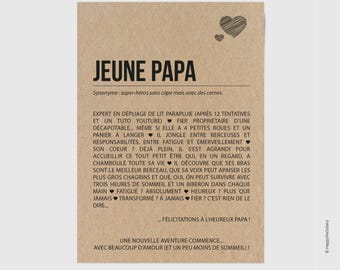 Carte définition Jeune Papa - Carte de félicitation naissance papa - Cadeau naissance - Idée Cadeau Papa - Personnalisable