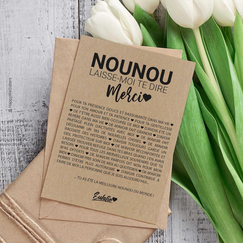 Carte merci nounou - Remerciements nounou - cadeau fin année - Idée cadeau nounou - Carte personnalisée image 3