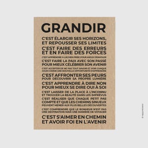 Grandir - Carte de motivation - Mantra - Carte Postale Inspirante - Message Positif et d'encouragement, Décoration ou Cadeau Bienveillant