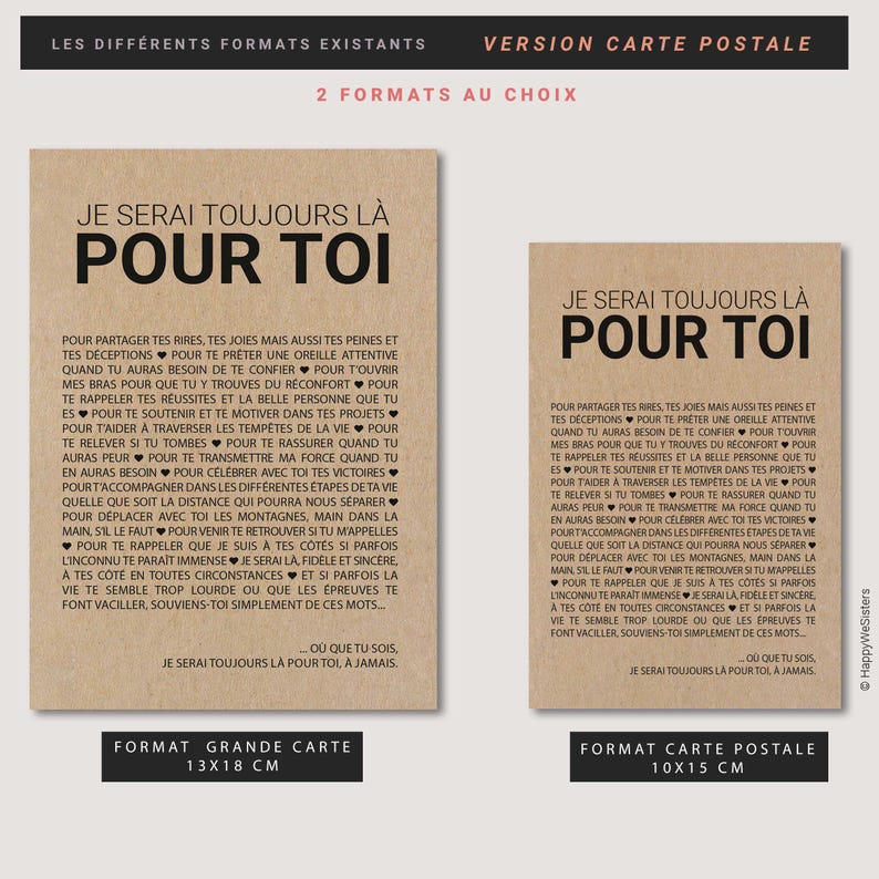 Carte "Je serai toujours là pour toi" - Carte d'affection - Carte d'amitié - Idée cadeau départ - Cadeau déménagement - Personnalisable afbeelding 6