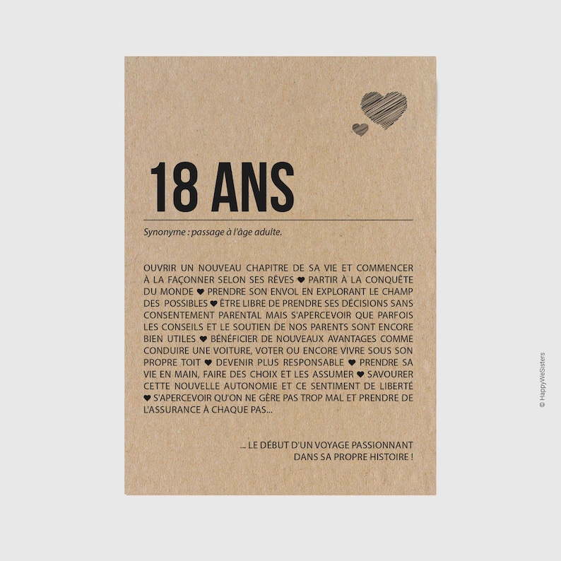 Carte d'anniversaire 18 ans originale - Définition 18 ans - Célébration 18 ans - Carte postale cadeau 18e anniversaire - Personnalisable image 1