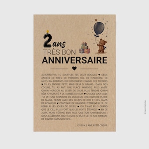 Carte d'anniversaire enfant 2 ans - Joyeux premier anniversaire - Carte anniversaire originale - carte pour les 2 ans bébé - personnalisable