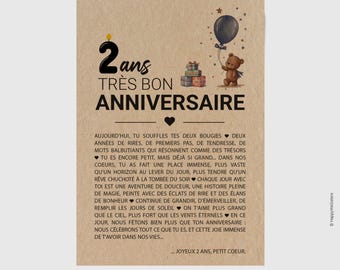 2nd birthday card for children - Happy first birthday - Original birthday card - Card for 2nd birthday baby - Customizable