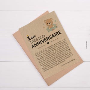 Carte d'anniversaire enfant 1 an - Joyeux premier anniversaire - Carte anniversaire originale - carte pour les 1 an bébé - personnalisable image 2