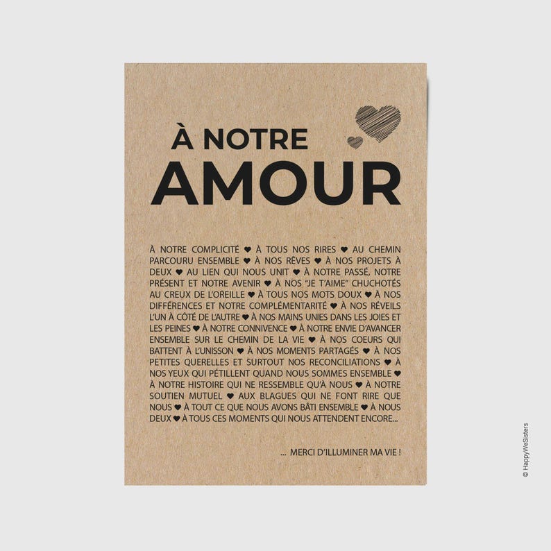Carte "A notre amour" - Carte amour - Carte Saint-Valentin - Carte anniversaire de mariage - Personnalisable imagen 1