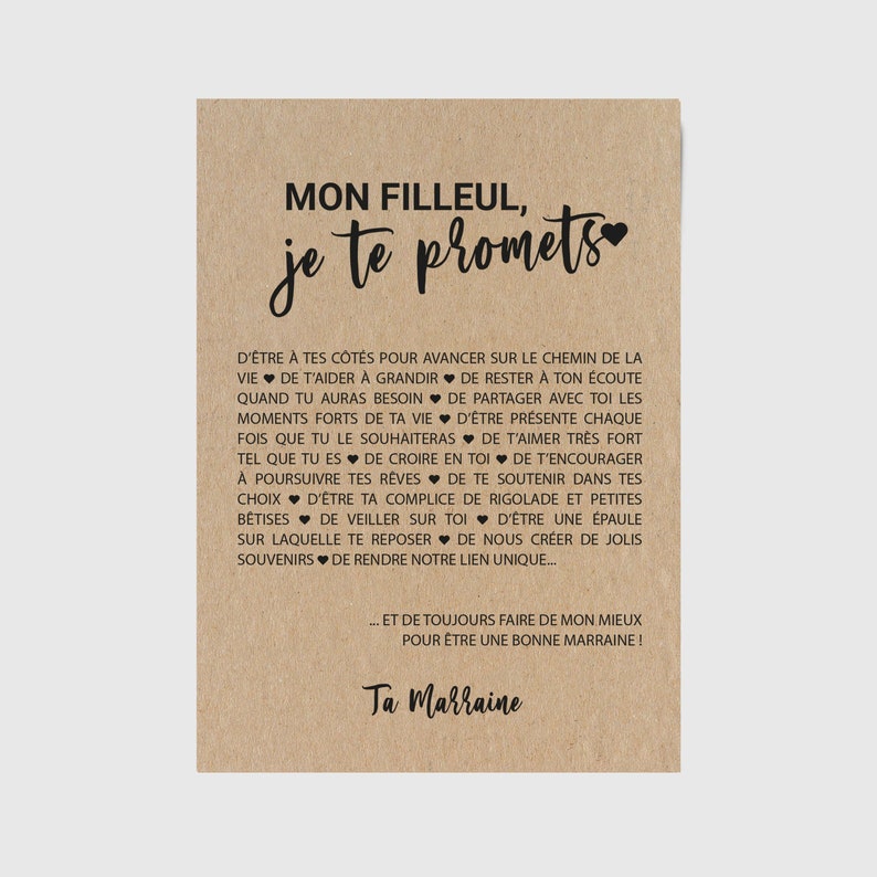 Carte Filleul/Marraine personnalisable idée cadeau baptême cadeau naissance filleul image 1