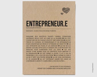 Carte définition entrepreneur - Idée cadeau entrepreneur - Carte d'affection - Carte d'amitié - Carte d'encouragement - Personnalisable