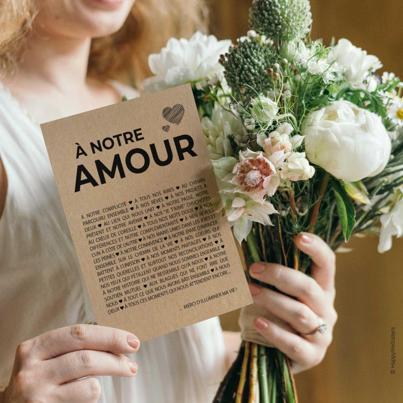 Carte "A notre amour" - Carte amour - Carte Saint-Valentin - Carte anniversaire de mariage - Personnalisable imagen 4