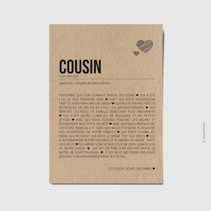 Carte définition cousin - Carte d'anniversaire cousin - Cadeau cousin - Idée cadeau cousinade - Personnalisable
