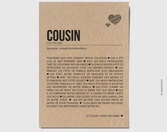 Cousin definition card - Cousin birthday card - Cousin gift - Cousin reunion gift idea - Customizable