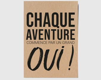 Carte citation "chaque aventure commence par un grand oui" - Idée cadeau mariage - Idée cadeau nouveau départ - Verso Personnalisable