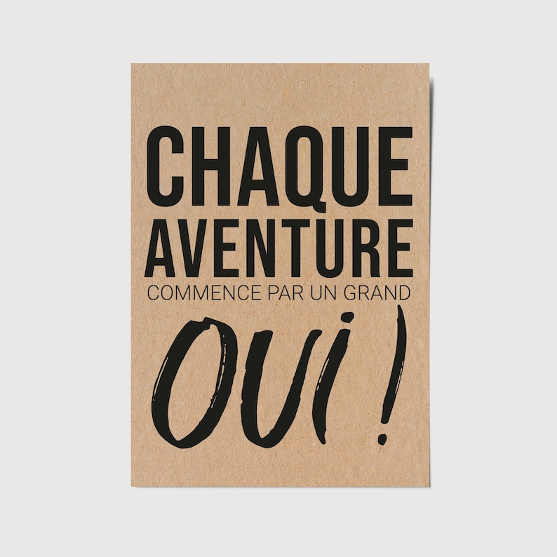 Carte citation "chaque aventure commence par un grand oui" - Idée cadeau mariage - Idée cadeau nouveau départ - Verso Personnalisable image 1