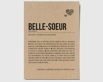 Carte définition Belle-soeur - Carte d'anniversaire Belle-soeur - Cadeau Noël Belle-soeur - Carte d'affection - Personnalisable