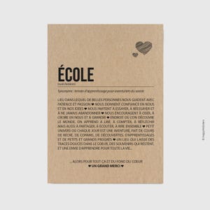 Carte définition Ecole - Carte Merci maîtresse - Idée cadeau fin année scolaire - Personnalisation possible