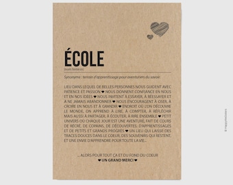 Carte définition Ecole - Carte Merci maîtresse - Idée cadeau fin année scolaire - Personnalisation possible
