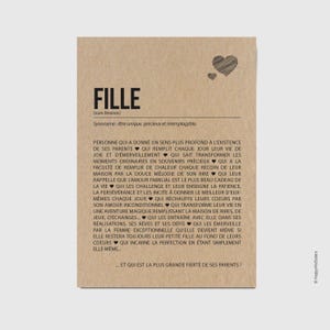 Carte définition Fille - Carte d'anniversaire Fille - Carte d'affection - Cadeau pour la famille Personnalisable