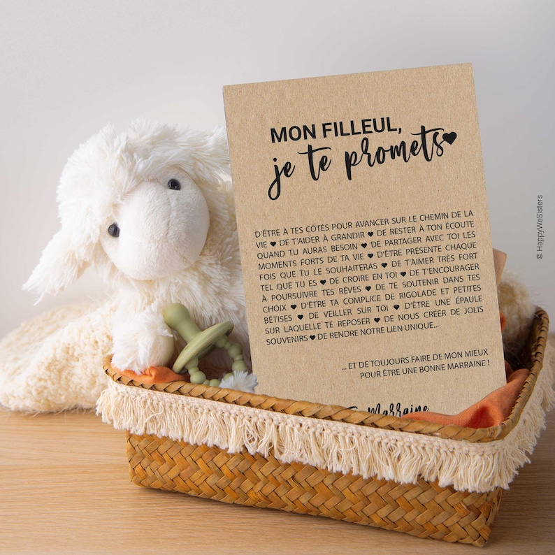 Carte Filleul/Marraine personnalisable - idée cadeau baptême - cadeau naissance filleul afbeelding 3