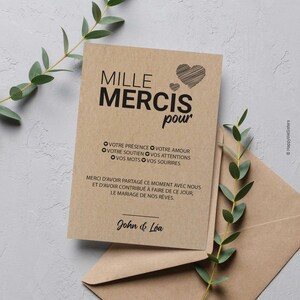 Carte de remerciement mariage - Carte postale personnalisable - Enveloppe kraft offerte afbeelding 4