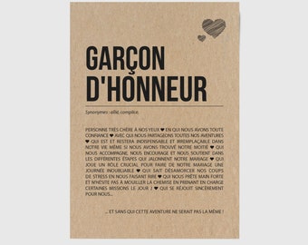 Carte définition Garçon d'honneur - Carte demande garçon d'honneur mariage -  Cadeau mariage - Personnalisable