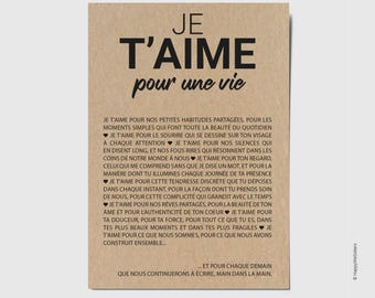 Carte "Je t'aime pour une vie" - Carte amour - Carte Saint-Valentin - Carte anniversaire de mariage - Personnalisable