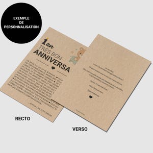 Carte d'anniversaire enfant 1 an - Joyeux premier anniversaire - Carte anniversaire originale - carte pour les 1 an bébé - personnalisable image 4