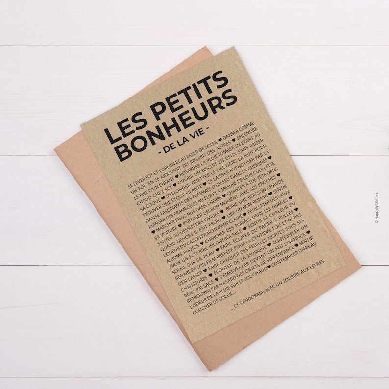 Carte "Les petits Bonheurs de la vie" - Carte de soutien - Carte d'affection - Carte typographique - Happy List - Personnalisable image 2
