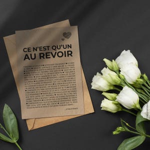 Carte de condoléances - Carte de deuil - Carte de sympathie - Ce n'est qu'un au revoir - Personnalisable image 4