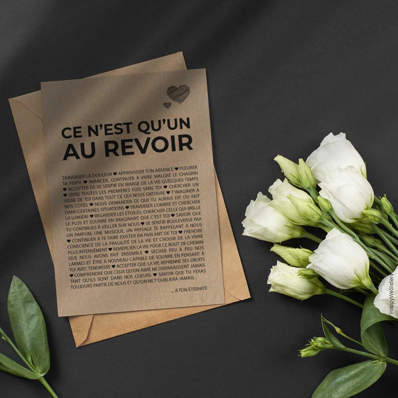 Carte de condoléances - Carte de deuil - Carte de sympathie - Ce n'est qu'un au revoir - Personnalisable image 4