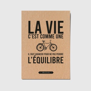 Card with French quote "Life is like riding a bicycle, you have to move forward to keep your balance" Albert Einstein
