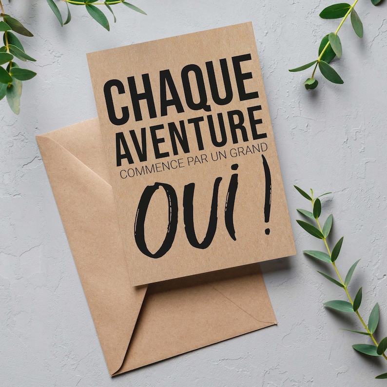 Carte citation "chaque aventure commence par un grand oui" - Idée cadeau mariage - Idée cadeau nouveau départ - Verso Personnalisable image 6
