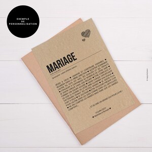 Carte définition mariage - Cadeau de mariage - Carte de félicitations mariage - Demande en mariage - Personnalisable - Voeux de mariage afbeelding 2