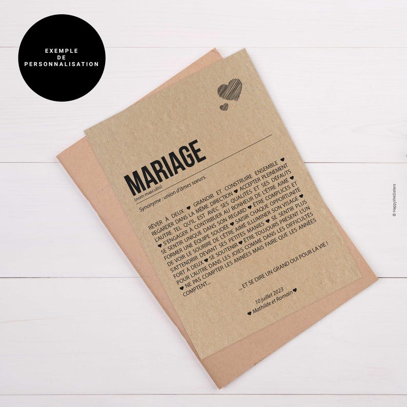 Carte définition mariage - Cadeau de mariage - Carte de félicitations mariage - Demande en mariage - Personnalisable - Voeux de mariage afbeelding 2