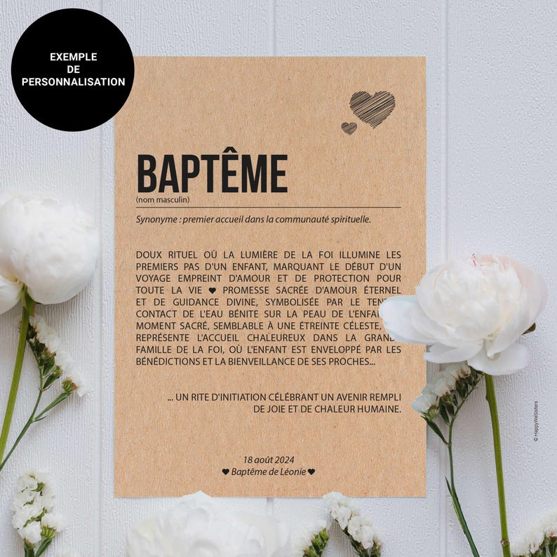 Carte définition Baptême - Cadeau de baptême - Carte de voeux baptême - Personnalisable image 3